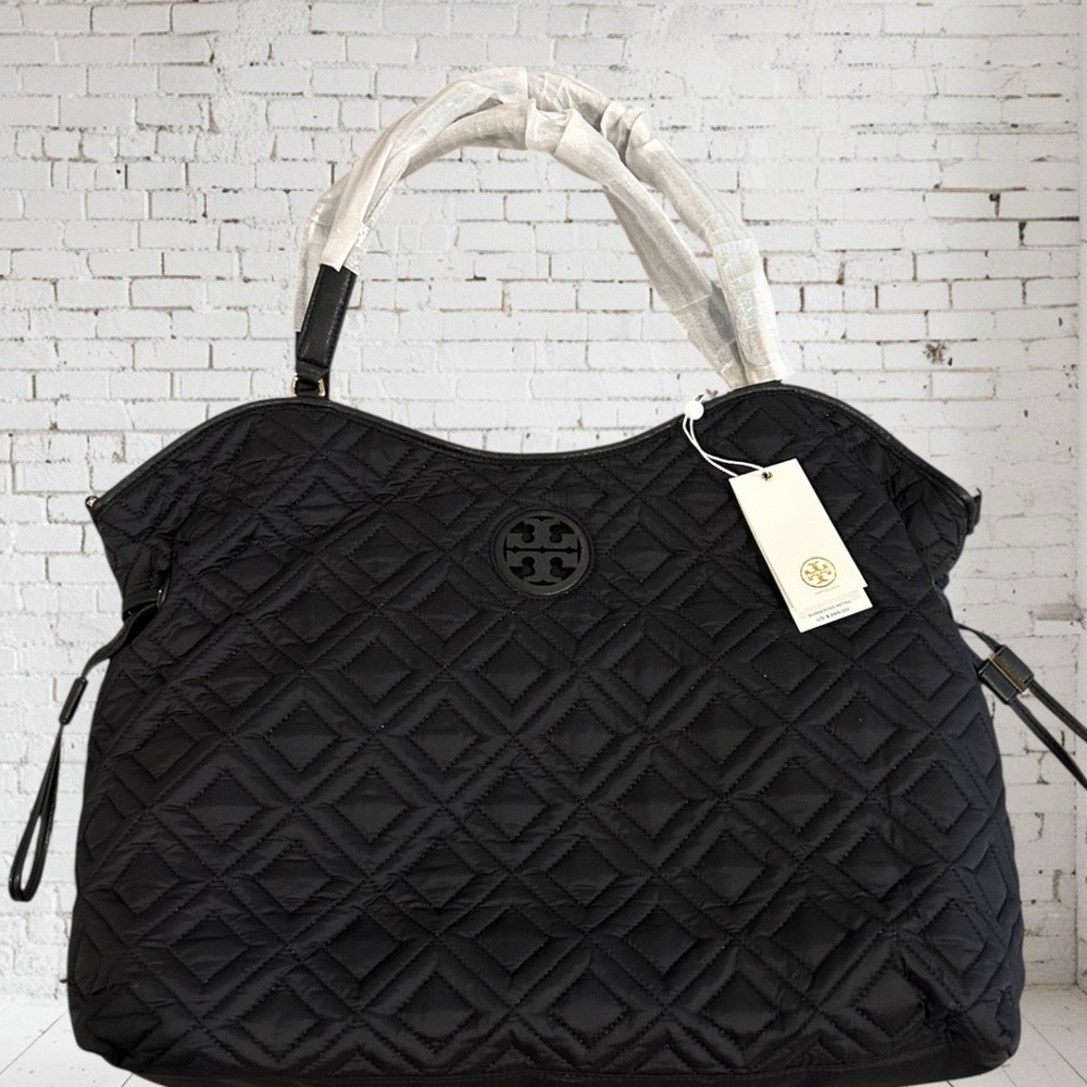 Tory Burch Black Quilted Slouchy Diaper Bag/Purse